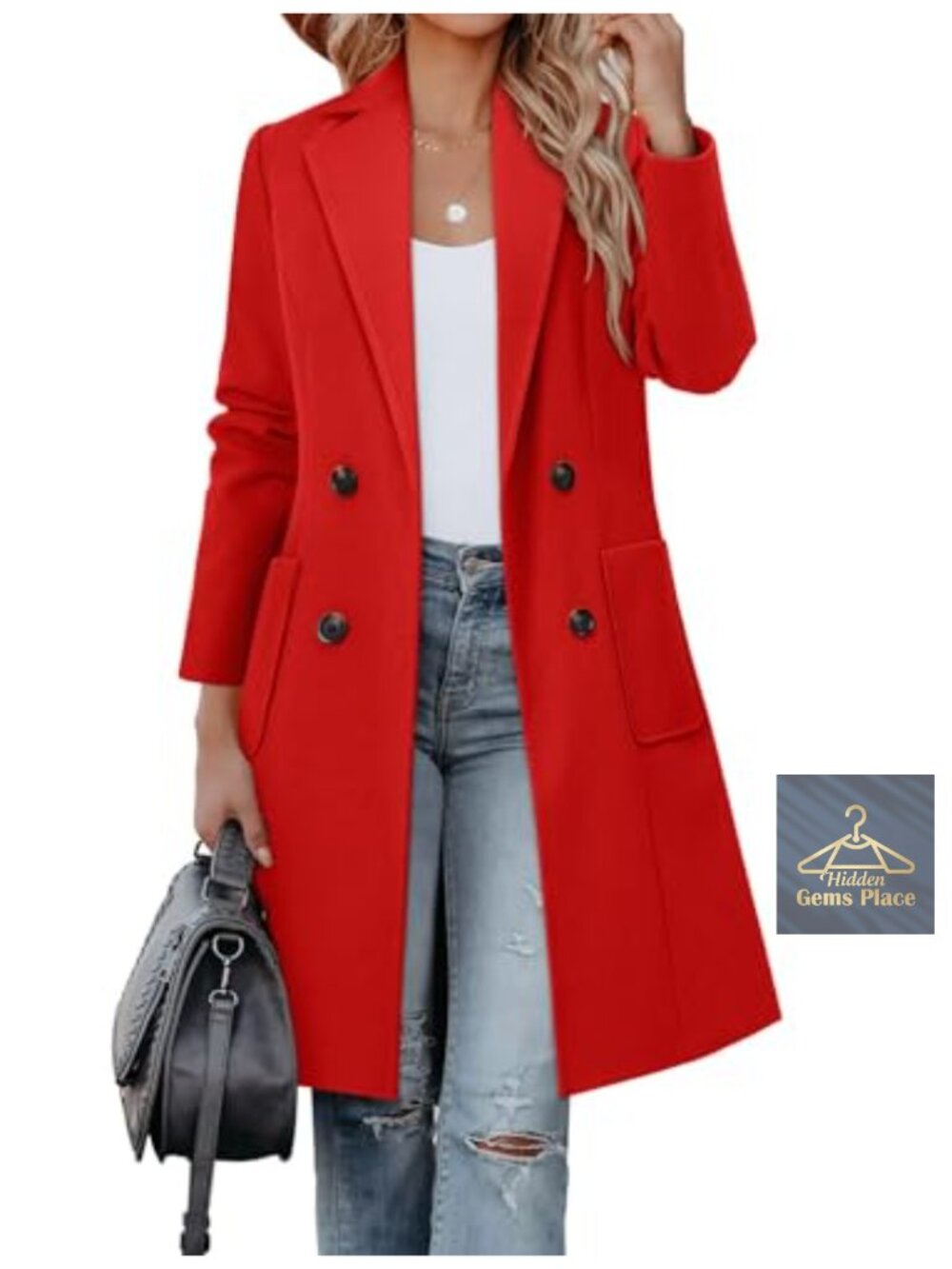 Women's Notch Lapel Double Breasted Wool Blend Pea Coat Warm Overcoat